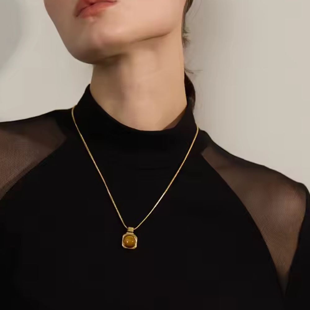 Natural Tiger Stone Square Pendant Necklace - Picture 7 of 13